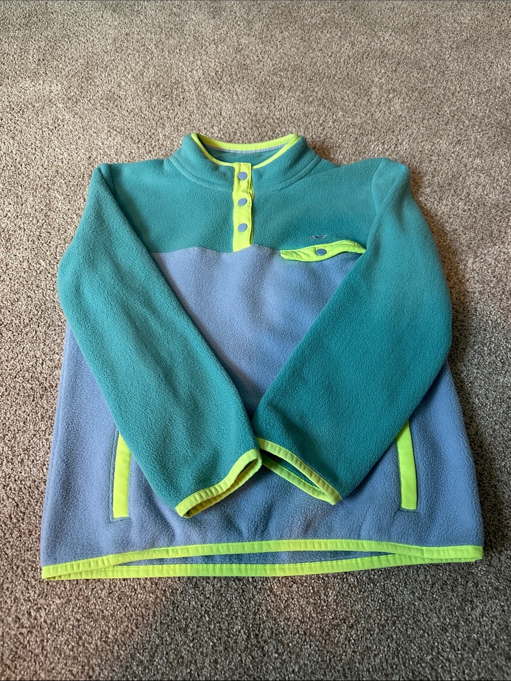 Fleece Pullover - Teal & Light Blue Neon Trim GUC Girls Medium 10-12